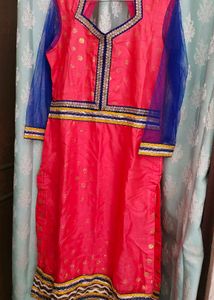 Bright Pink &amp; Blue Embellished Kurti