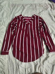 Maroon White Striped Top