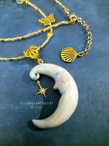 Venetian Carnival Theme Moon Charm Necklace