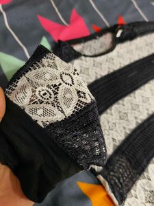 Black Mesh Detail Long Sleeve Top