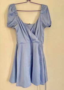 Satin Light Blue Wrap Dress