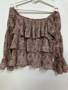 Floral Ruffle Bardot Top