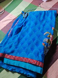 Blue Floral Print Saree