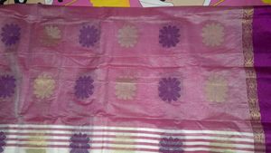 Elegant Purple &amp; White Floral Tussar Saree