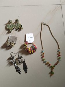 Beaded Colorful Necklace and Earrings