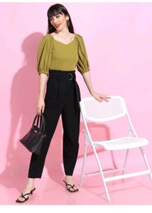 Olive Puff Sleeve Top