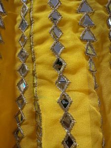 Mirror Work Yellow Lehenga With Blue Choli