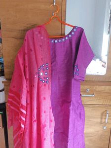 Stitched Churidar Top And Shawl