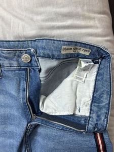 Denim Skirt with Stripe Detail