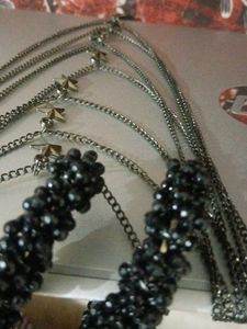 Layered Star Necklace With Black Loops Earrings