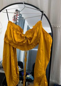 Yellow Off-Shoulder Crop Top
