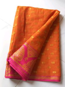 Soft Silk ,Orange And Pink Mix Colur Saree