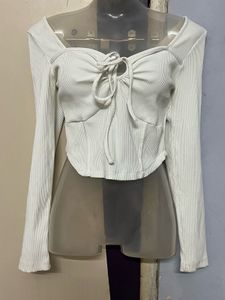 Pintrest Ribbed Tie-Front Long Sleeve Top