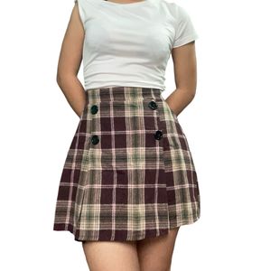Woollen Mini Checkered Skirt