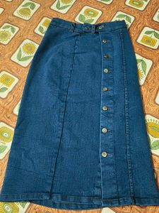 Vintage Button-Down Denim Midi Skirt