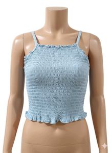 Blue Smocked Ruffle Tank Top