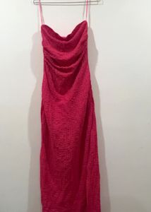 Hot Pink Strapless Ruched Maxi Dress