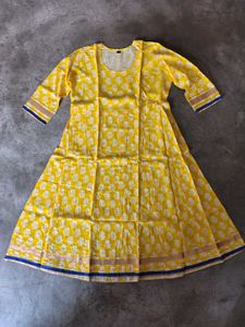 Jaipuri Elegant Yellow Printed Kurta Set (Size XL)