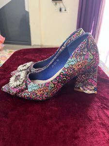 Patterned Heels with Rhinestone Detail