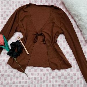 Cute Brown Tie Front Top