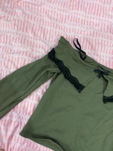 Green Lace Trim Top