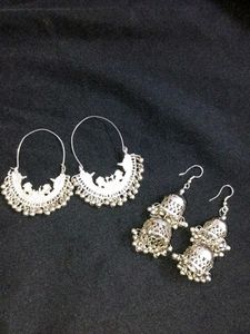 Combo Of Silver Jhumka & Hoop Earring Set