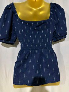 Navy Puff Sleeve Top