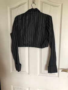 Grey Striped Jacket And Skirt