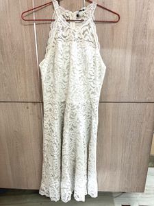 Ivory Floral Lace Halter Dress – Elegant Occasion
