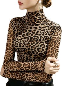 leopard print turtle neck mesh top.