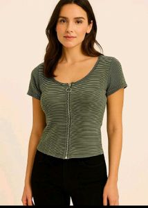 Striped Zip-Front T-Shirt