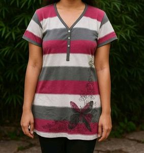 Striped V-Neck Tunic Top