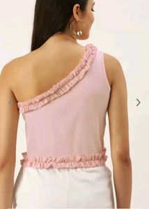 Cute One Shoulder Pink Top