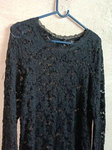 Ladies See-through Fashion Lace Top Black 🖤