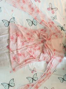 Pink Rose Print Wrap Top