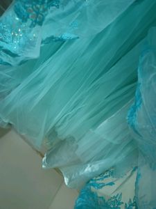 Princess Sky Blue Mirror Work Gown