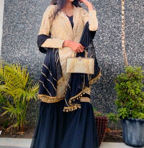 Stylish Gold Black Gharara With Jacket