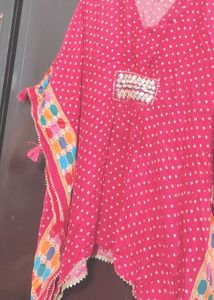 Rose Color Polka Dot Kaftan Top For 46 Bust