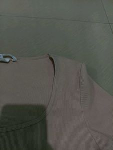 H&amp;M Solid Ribbed Cropped Tee - Tan