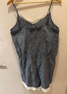 Denim Lace Trim Romper