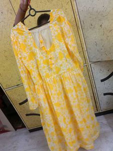 Fit And Flare Georgette Long Sleeve Gown With Belt