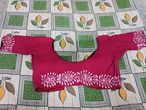 Burgundy &amp; White Print Fabric With Blouse