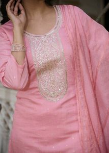Pink Chanderi cotton Woven Design Kurta Sets😍