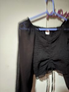Black Sheer Sleeve Crop Top