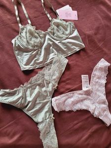 H&amp;M Satin Thong Set Of 2 With Bralette 32B