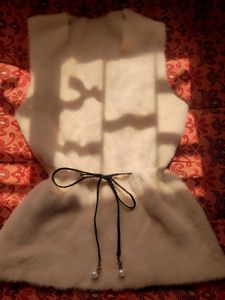 Cream Fuzzy Vest with Tie