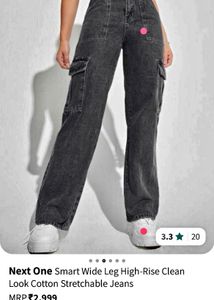 Grey Flared Cargo Denim