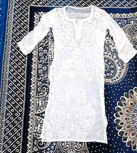 White Colour Georgette Real Minar Work Kurta