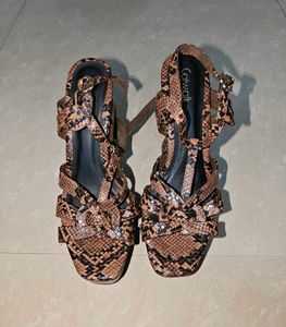 Snakeskin Print brown catwalk Heels