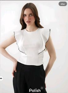 New With Tag Off White Korean Ruffled Top
